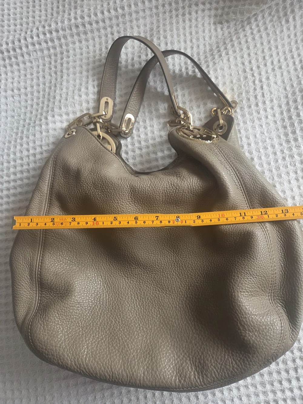 Michael Kors Taupe Pebbled Leather Shoulder Bag with Gold Hardware